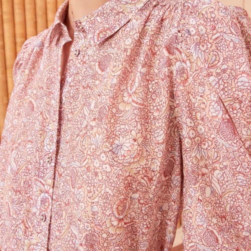 Ulla Johnson Pink Ruffled Blouse with Peter Pan Collar